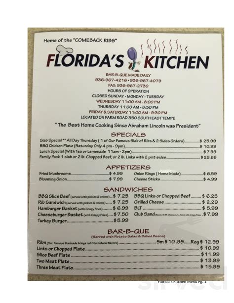 Florida's kitchen - Floridas Kitchen. « Back To Livingston, TX. 2.13 mi. American, Southern, Barbeque. $$ (936) 967-4216. 796 Fm 350 S, Livingston, TX 77351. Hours. Mon. Closed. …